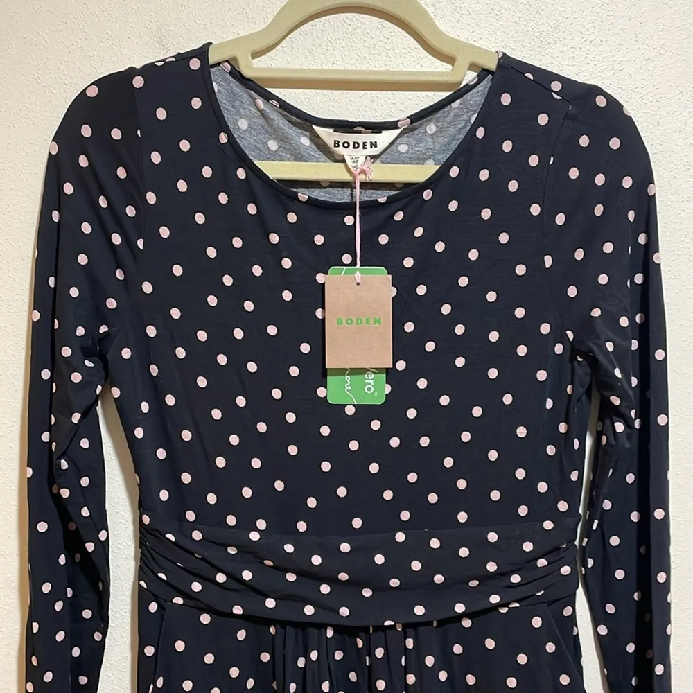 NEW Boden Abigail Jersey Dress Long Sleeve Black Milkshake Pink Spot 6 Petite Size 6P - Image 5