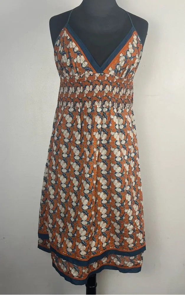 Susana Monaco Silk Cotton halter dress orange navy white floral Hawaiian size 8 - Image 1