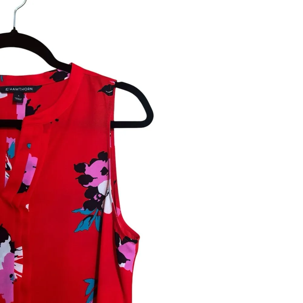 41 Hawthorn Top Womens Large Red Floral Artsy Sleeveless Blouse - Image 3