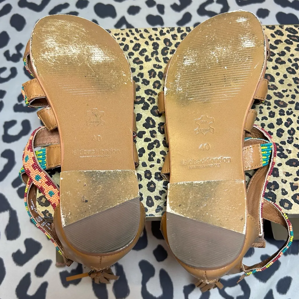 🌿 Laid-Back London x Anthropologie Hand-Beaded Gladiator Sandals – Emerald Mix 🌿 - Image 9