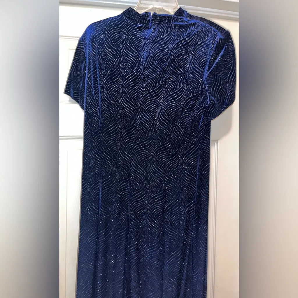 Vintage Navy Blue Velvet Evening Formal Dress Wedding Guest Mother of the Bride Size XL - Image 5