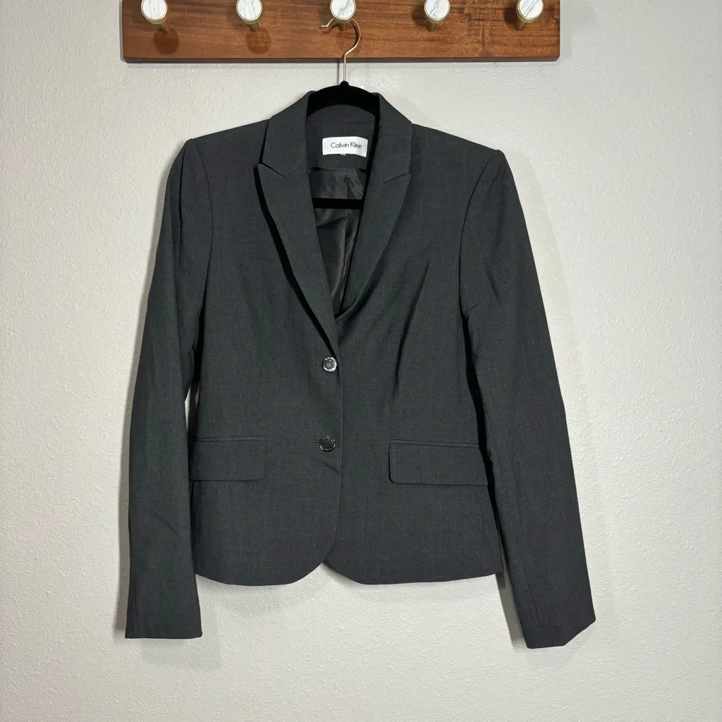 Calvin Klein Grey Work Office Blazer No Size Tag - Image 3