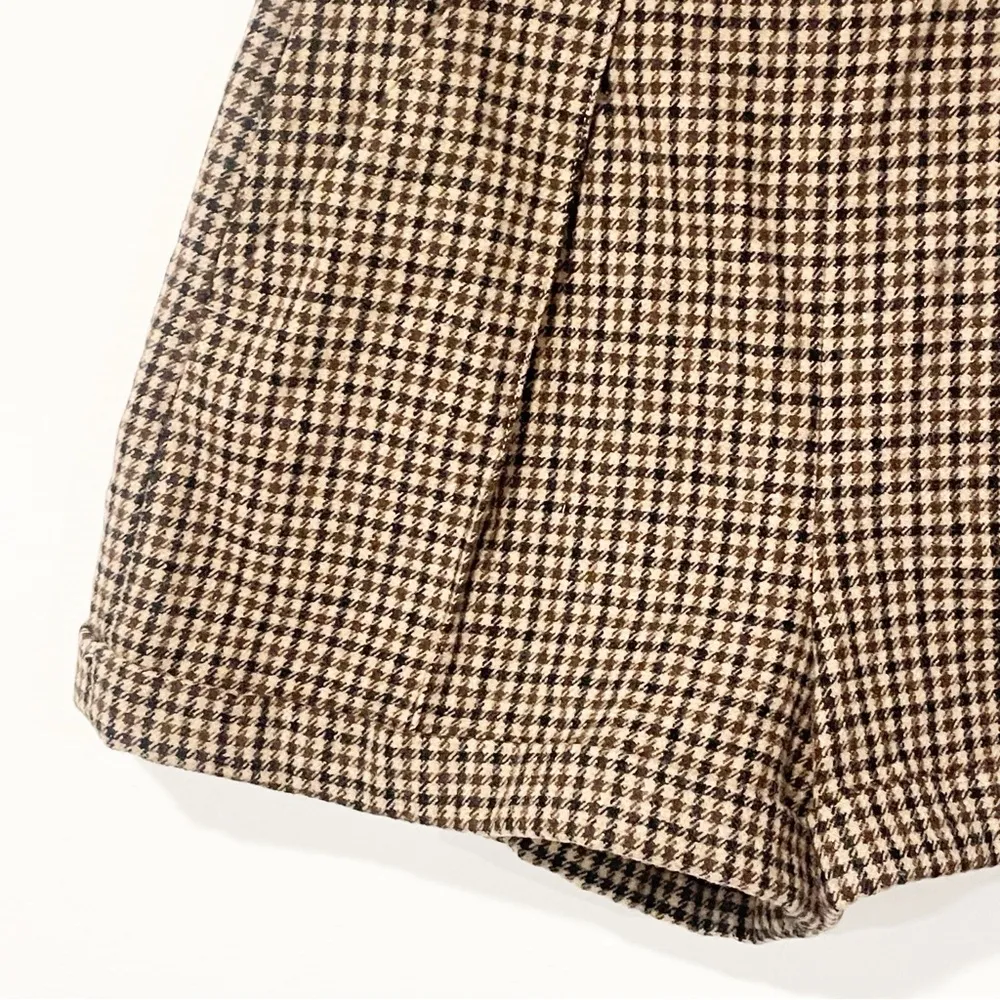 Maje  Size 40/Large Brown Ilro Wool-Blend Pleated Houndstooth Shorts - Image 3