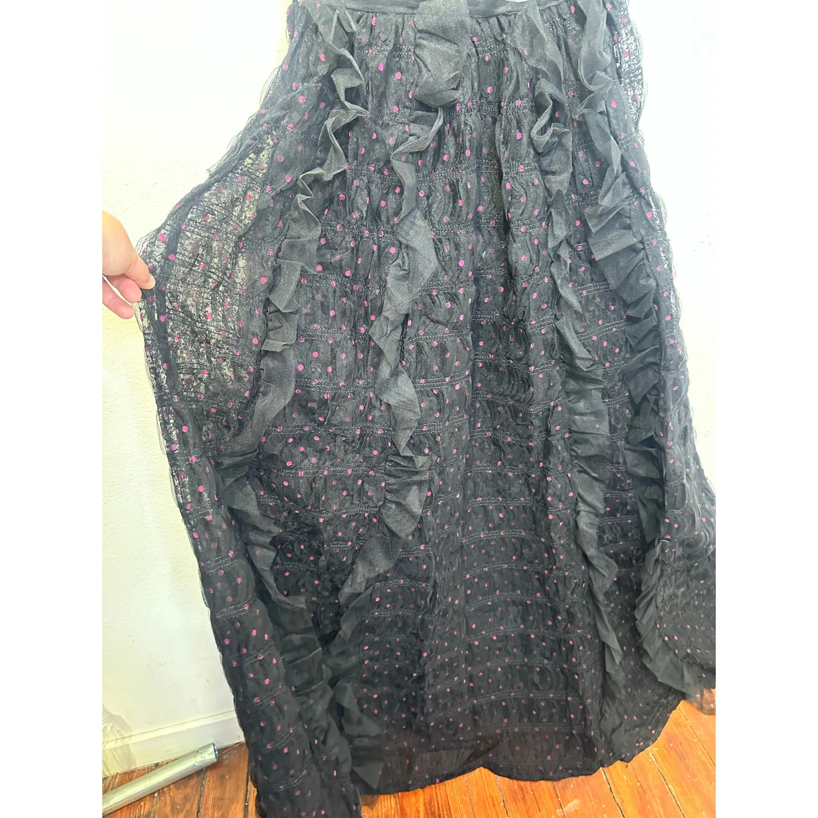 FOR LOVE AND LEMONS Black Mesh Polka Dot Janelle Ruffled Dress size Small nwt - Image 14