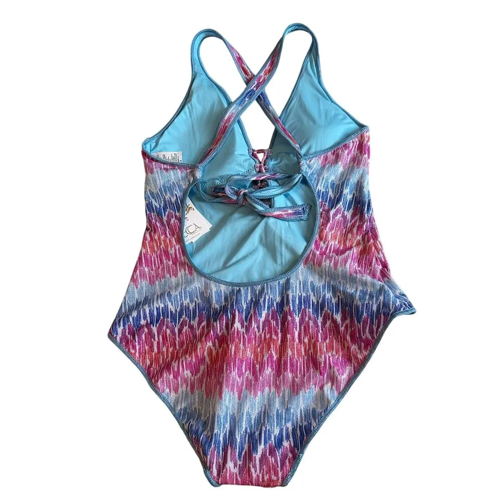 BECCA Joshua Tree One Piece Swimsuit Plunge Neck Adjustable Strap Medium - Image 3