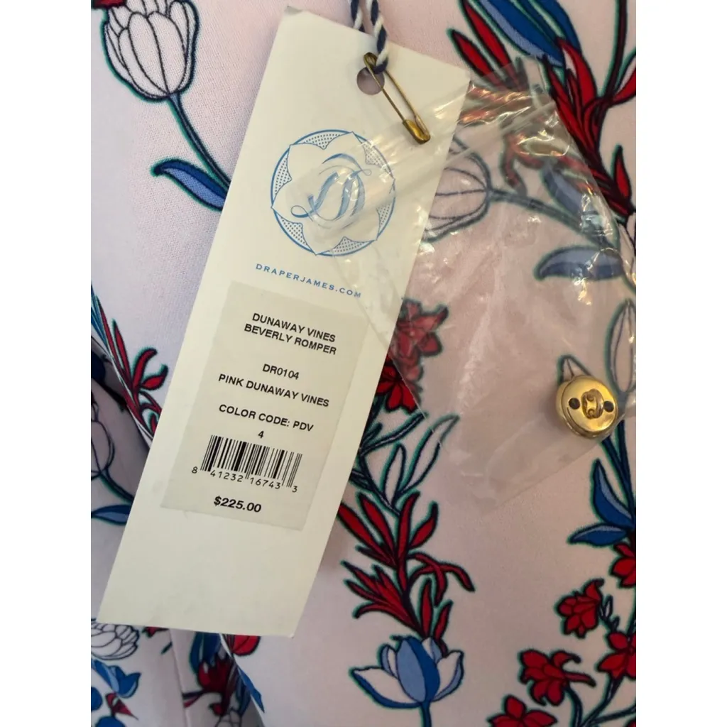 NWT Draper James Floral Dunaway Vines Beverly Romper Sz 4 Pink Blue Floral Vine - Image 8