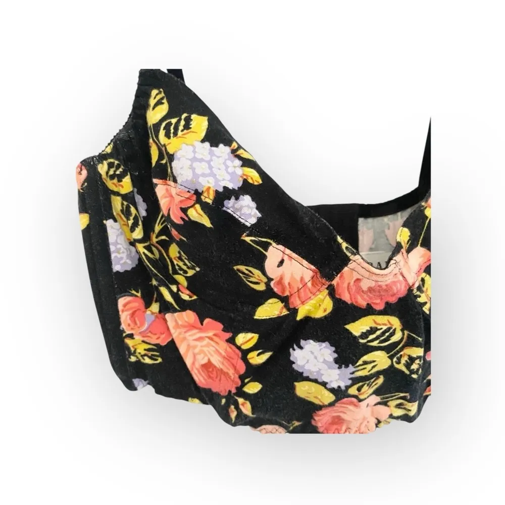 Vintage 90’s: Bamboo ✿ Floral Bustier Bra Top ✿ Black Coral Lavender ✿ 36B Size undefined - Image 4