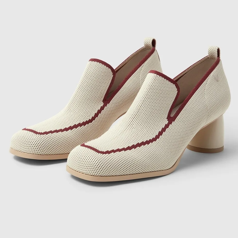 Vivaia Quinn Square Cream Minimalist Old Money Knit Comfort Loafer Heels NWB 9 - Image 3