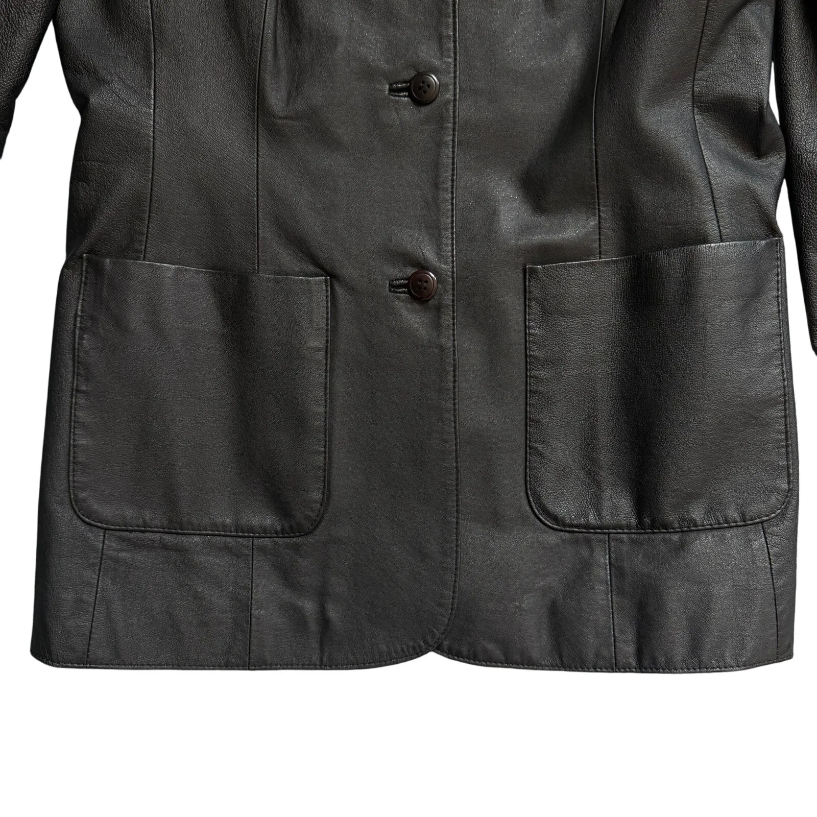 Vintage Newport News Genuine Leather Blazer Women’s Black 3-Button Jacket Sz 10 - Image 3