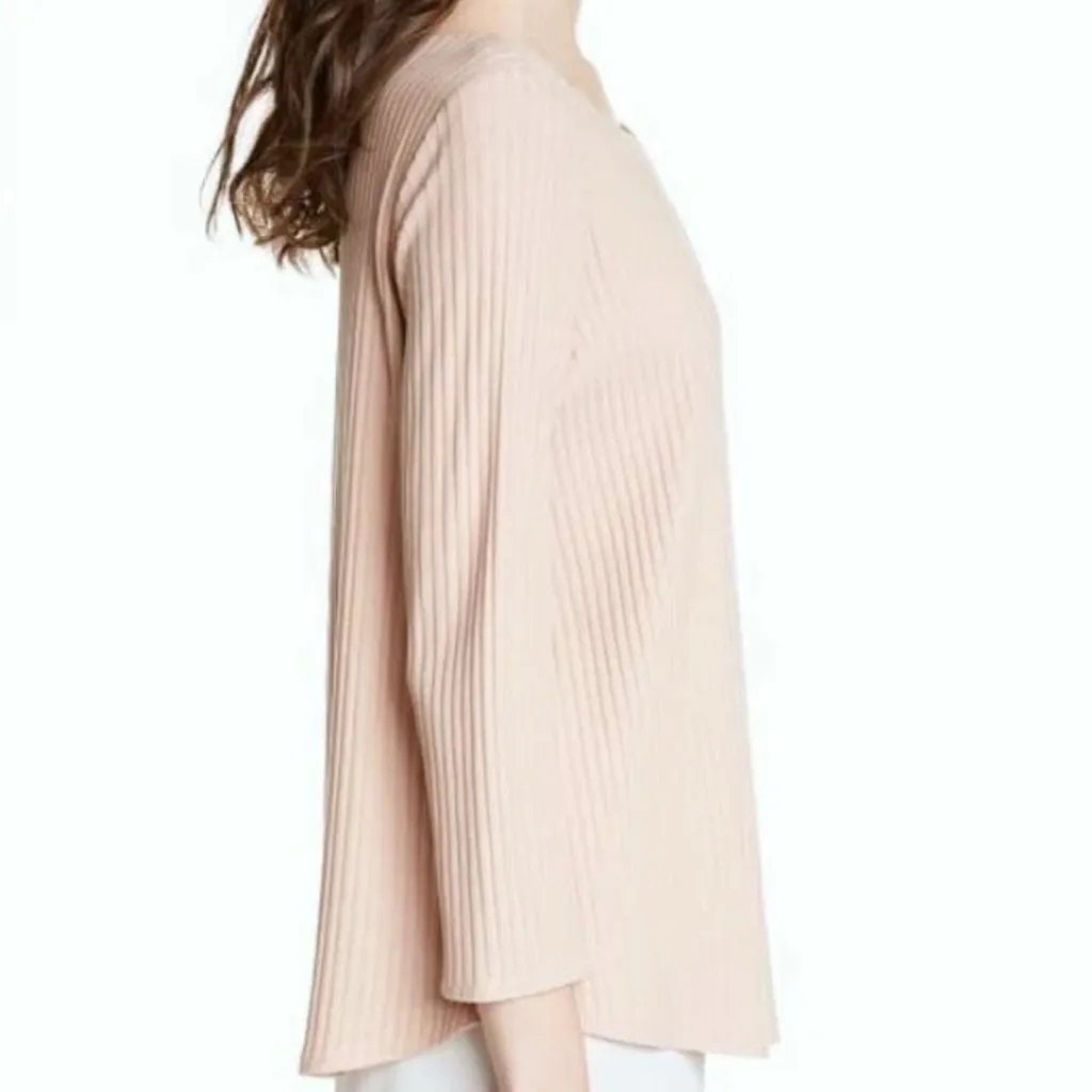 NWT Eileen Fisher Dune Beige Pink Ballet Neck Ribbed Top Tencel Stretch Rib - L - Image 2