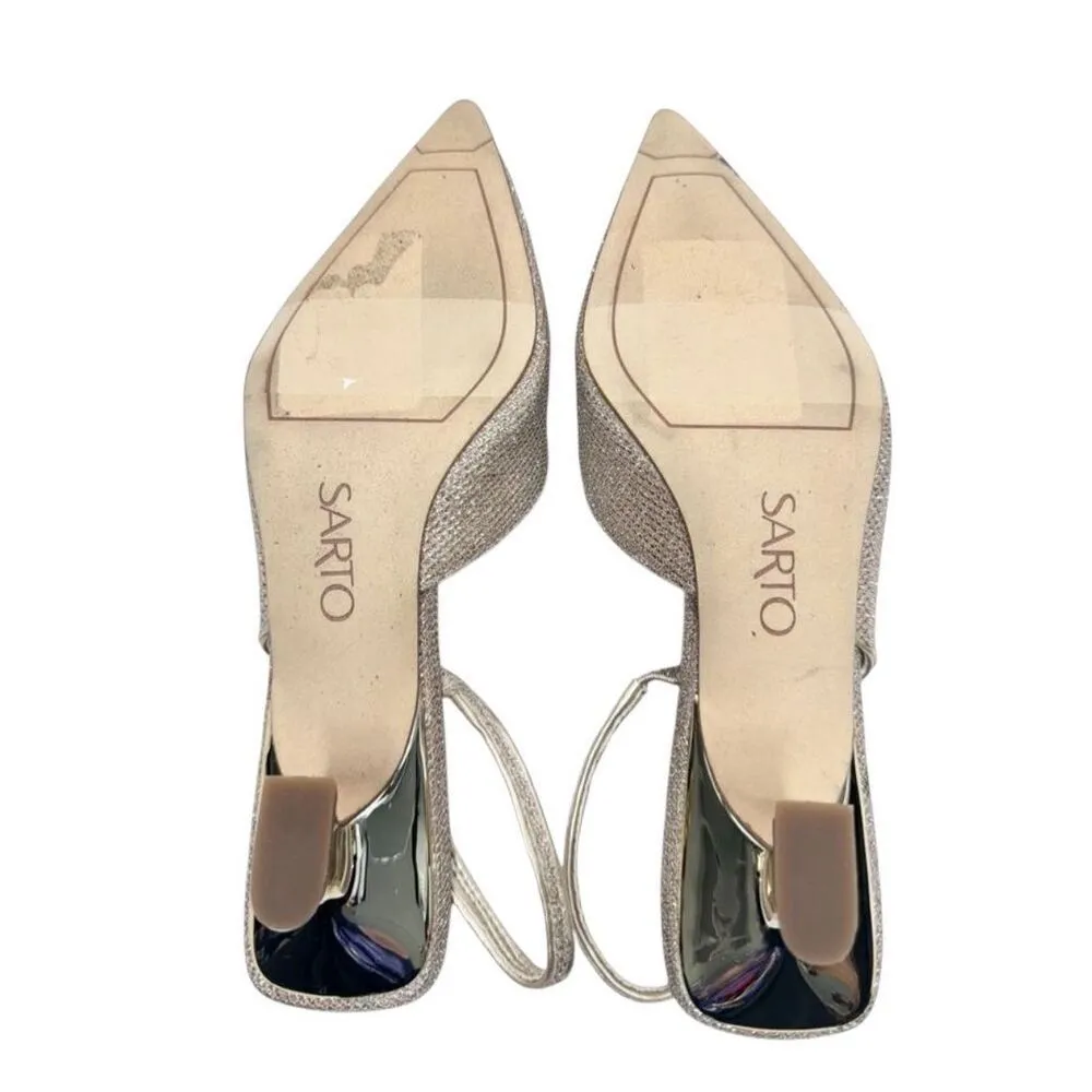Franco‎ Sarto Pumps Size 5.5 Gold Slingback Pointed Toe Dress Sparkly Shoes - Image 8