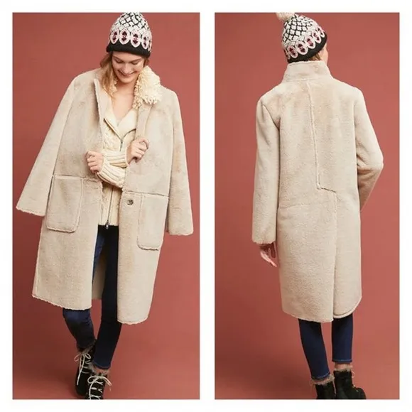 Anthropologie Ett:twa Snowdrift Reversible Faux Fur Suede Longline Coat Small - Image 2