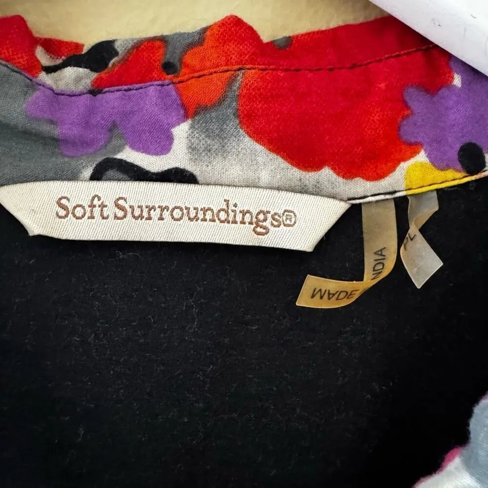 Soft Surroundings Black Floral Cotton Button Down Shirt Dress SZ PL #2424 - Image 10