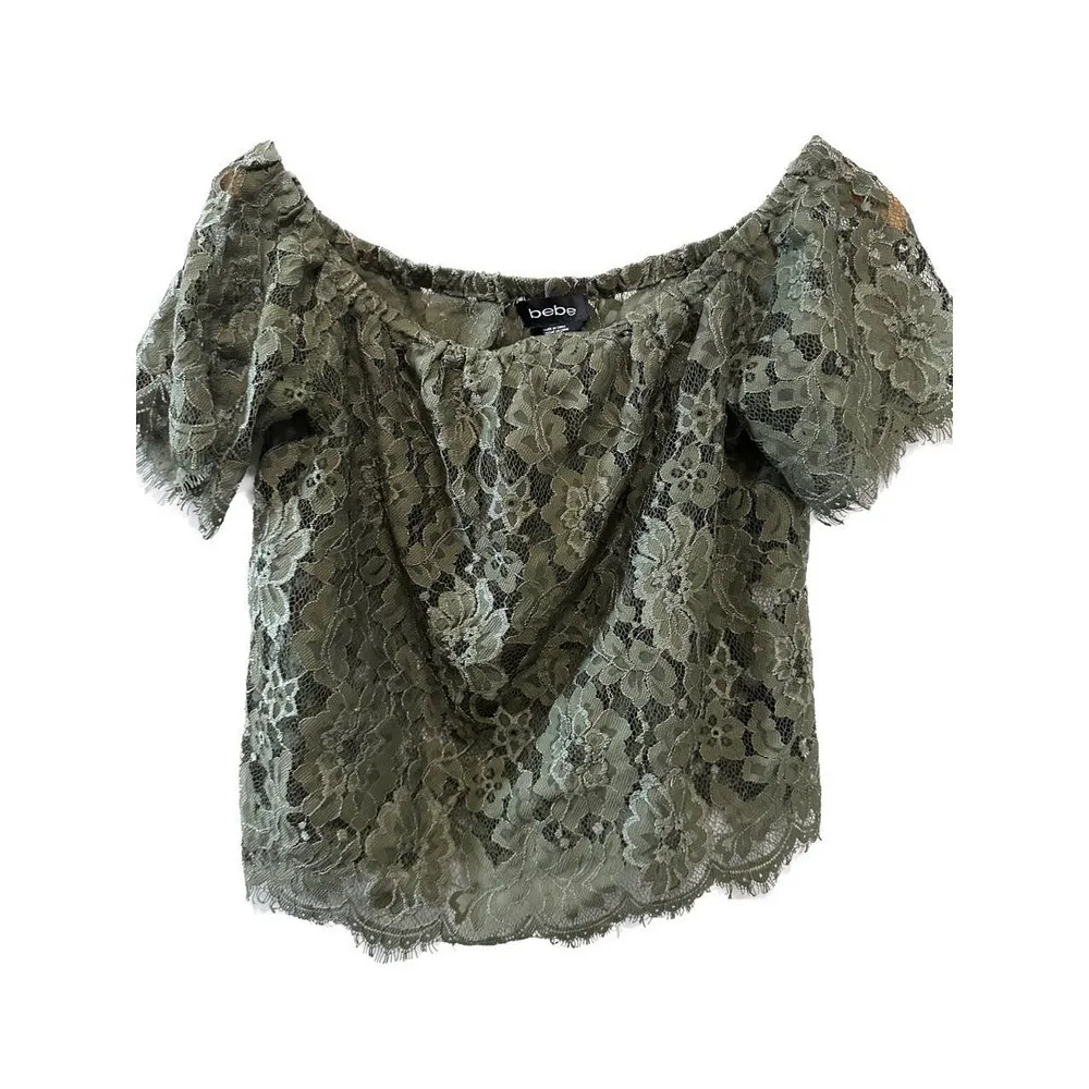 Womens BEBE Green Lace Short Sleeve Blouse - Size Small - Image 2