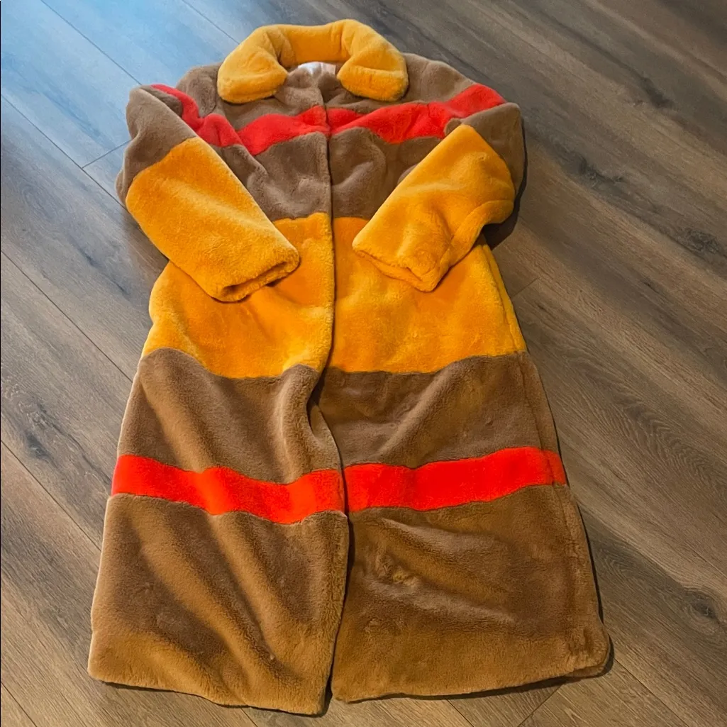 Anthropologie Hutch Colorblock Stripe Faux Fur Coat - Image 3