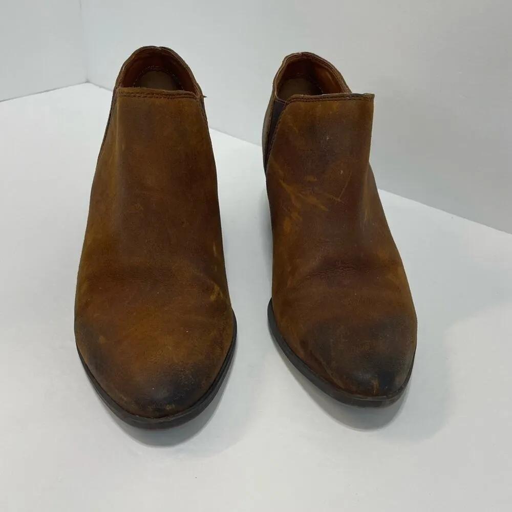 FRANCO SARTO Gemina Brown Distressed Leather Stacked Heel Ankle Booties size 8.5 - Image 7