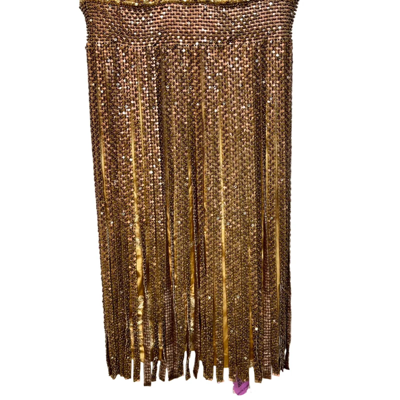 NWT Mandalay Light Gold Beaded Fringe Sequin V - Image 3