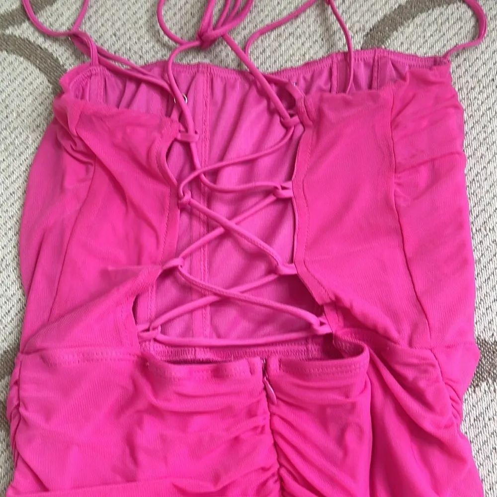 Lucy in the Sky Pink bodycon corset lace up back Ruched Mini Dress size small - Image 10