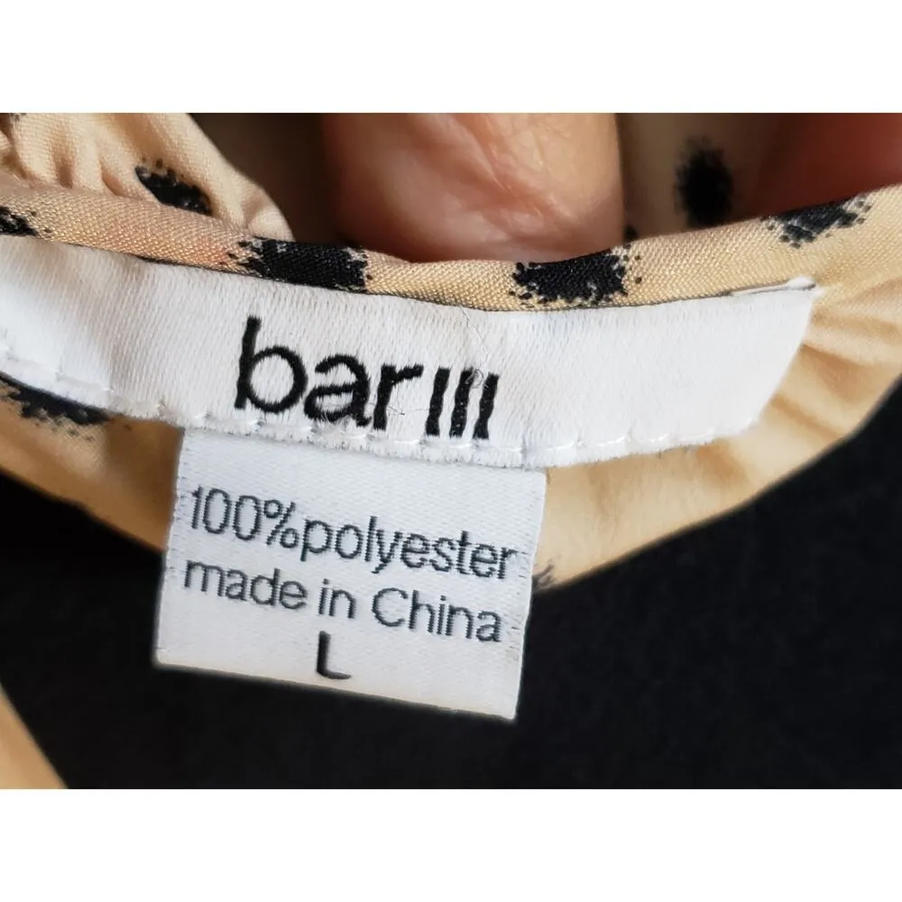 Bar III Knee Length Dress Women Large Beige Black Polka Dot Sleeveless Tie Waist - Image 3