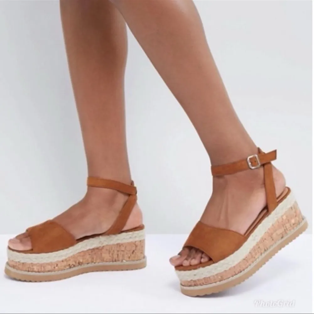 Boohoo Brown Sandals with Platform Espadrille Style Size 8 - Image 7