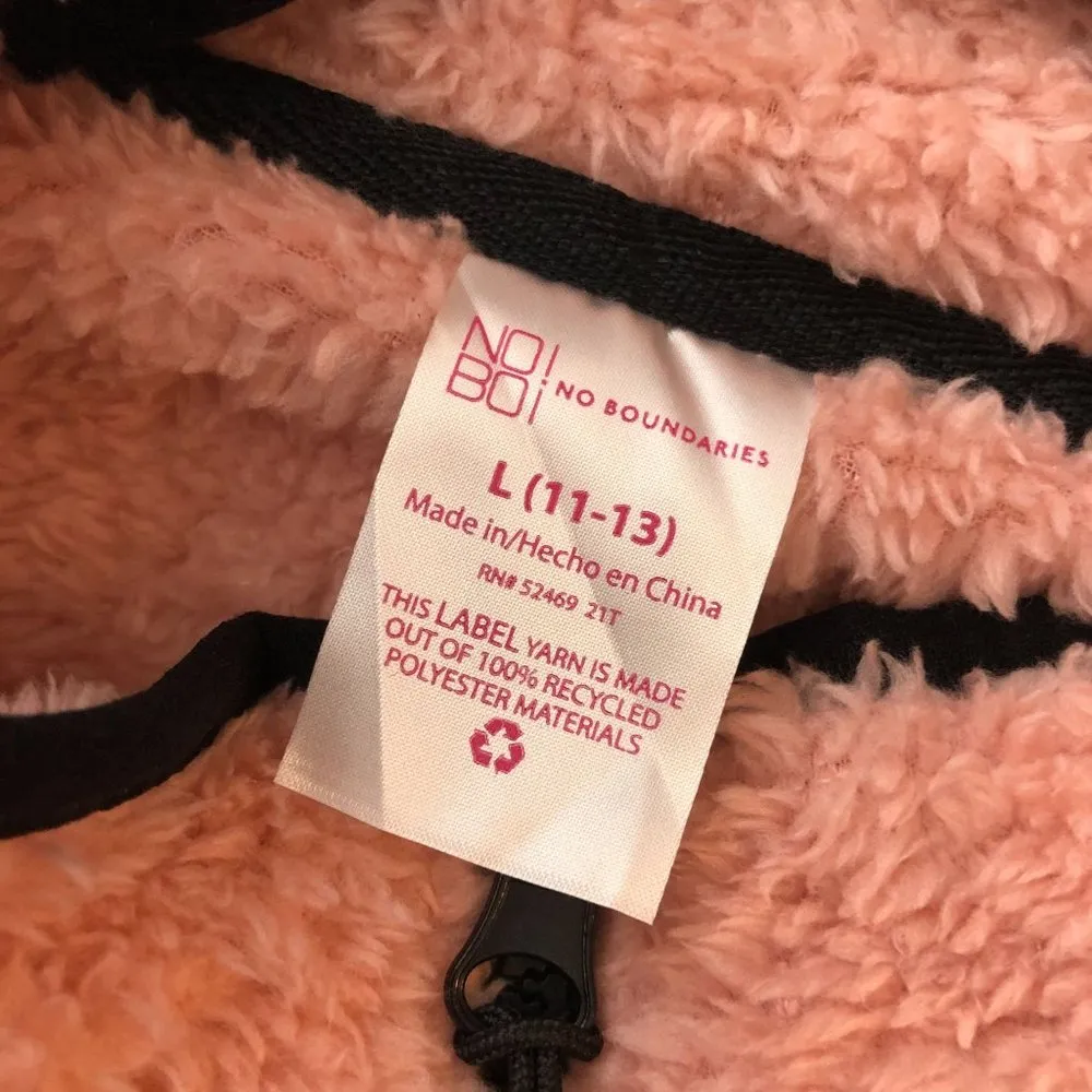 No Boundaries Sherpa Faux Fur Pullover Chinch Waist 1/2 Zip Pockets Pink L - Image 3