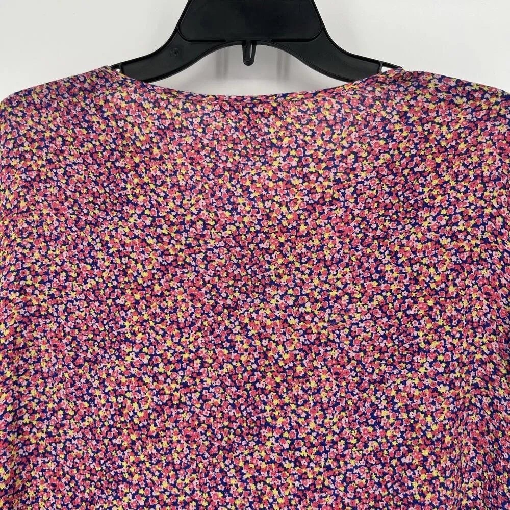 Pleione Womens Ditsy Floral Boho Top Pink 3/4 Balloon Sleeves Crochet Size S - Image 7