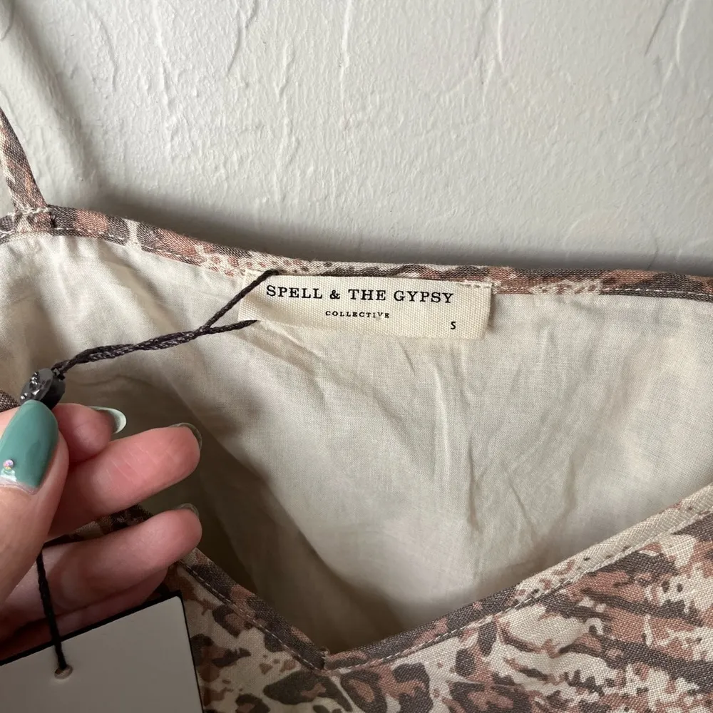 Spell & The Gypsy Ada Animal Print Linen Cami Tank Top Tan - Image 6