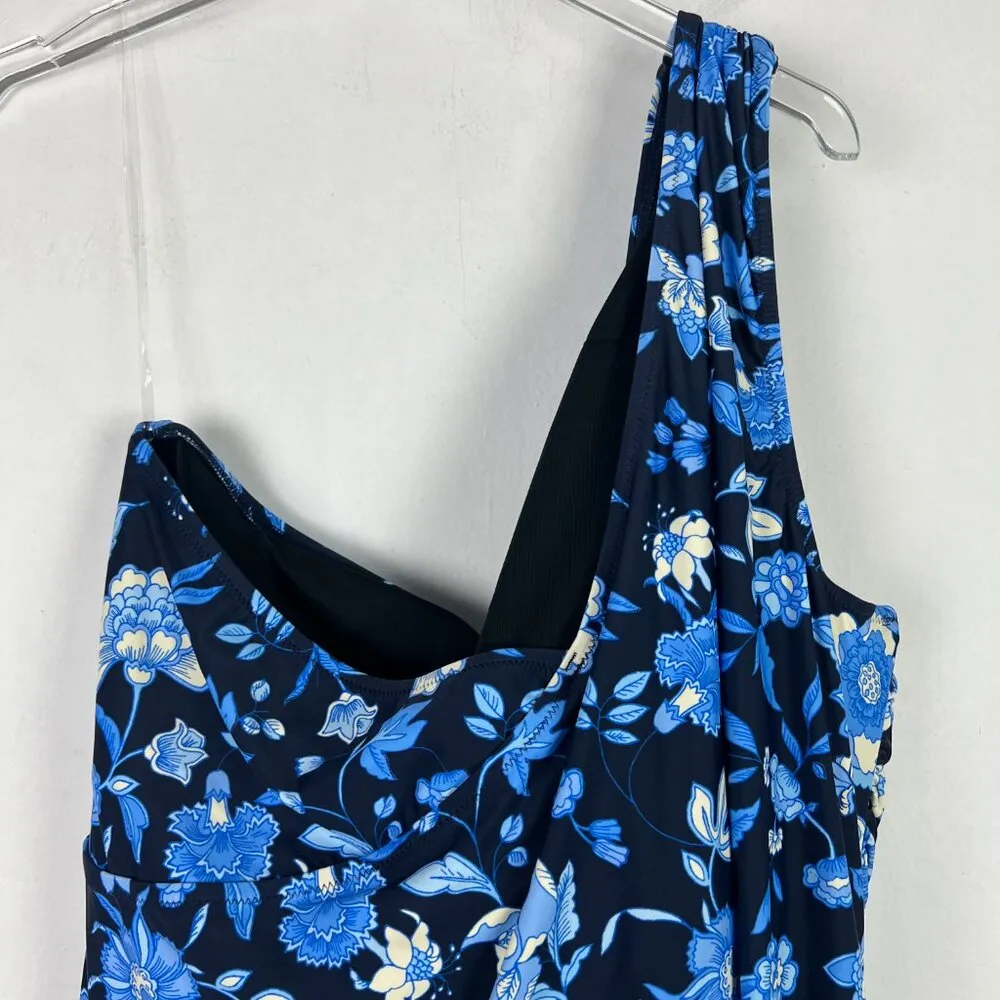 NWT J. Crew Ruched One-Shoulder One-Piece Swimsuit Midnight-Blue Floral Size 24 - Image 10