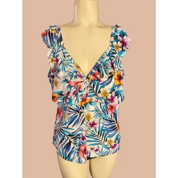 Time And Tru Tankini Top Floral Flowers Swin Top Plus Size 1X Adjustable - Image 2