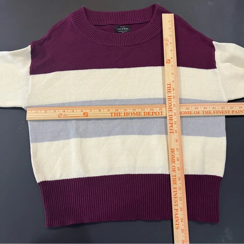NWT Lucky Brand Burgundy cream gray Striped Sweater - Image 6