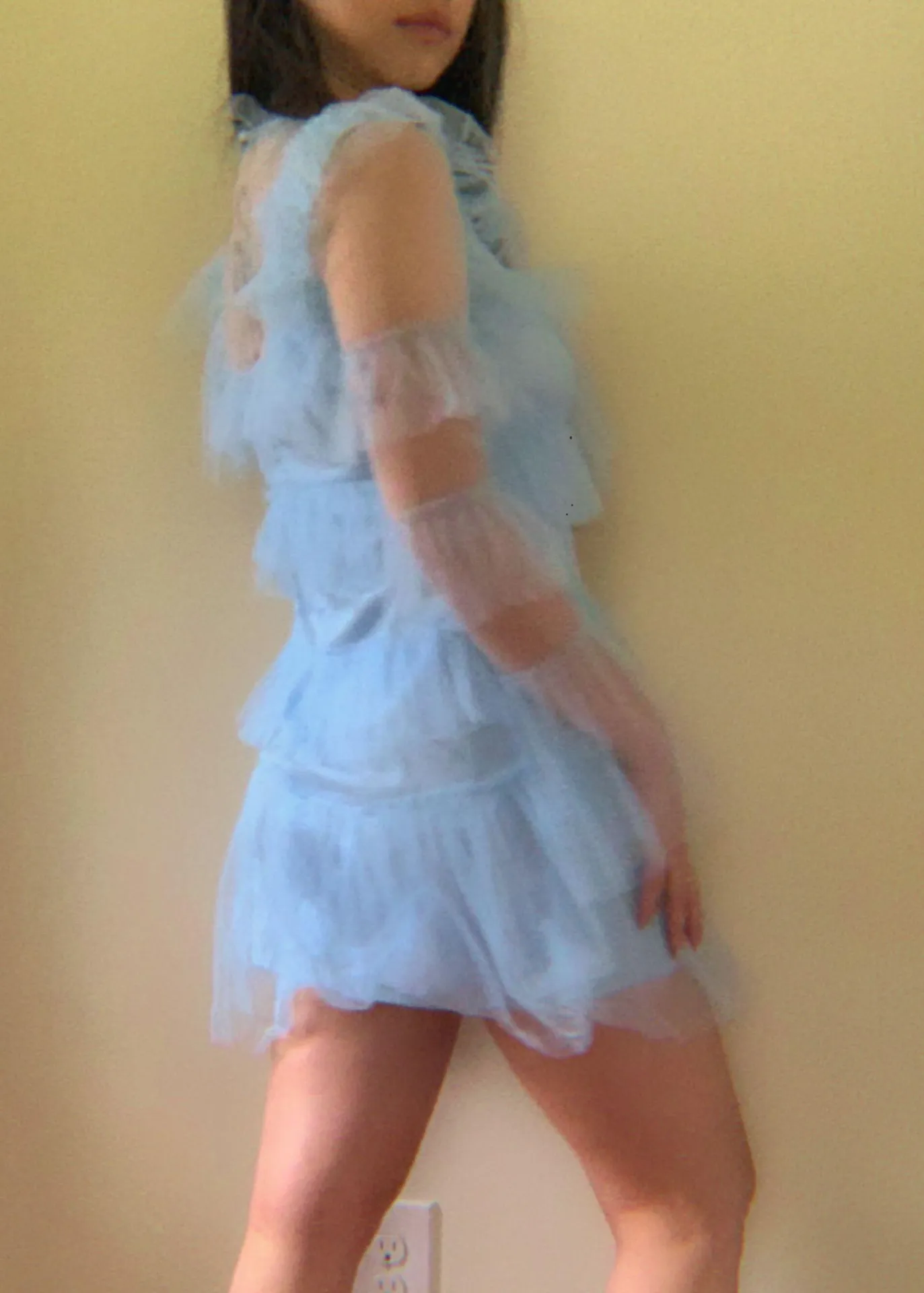 Baby Blue Sheer Layered Ruffle Mini Dress - Image 4