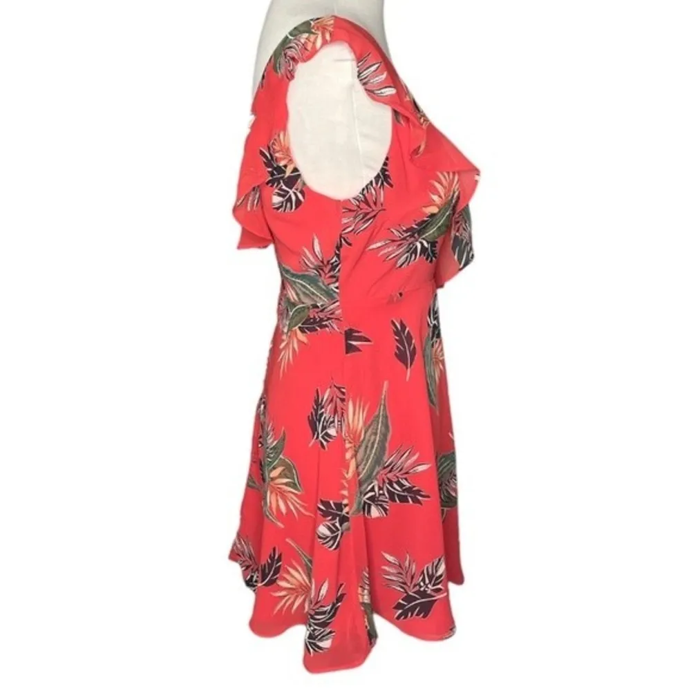 Lulus Luau or Later Red Print Skater Dress Coral Size Small - Image 3