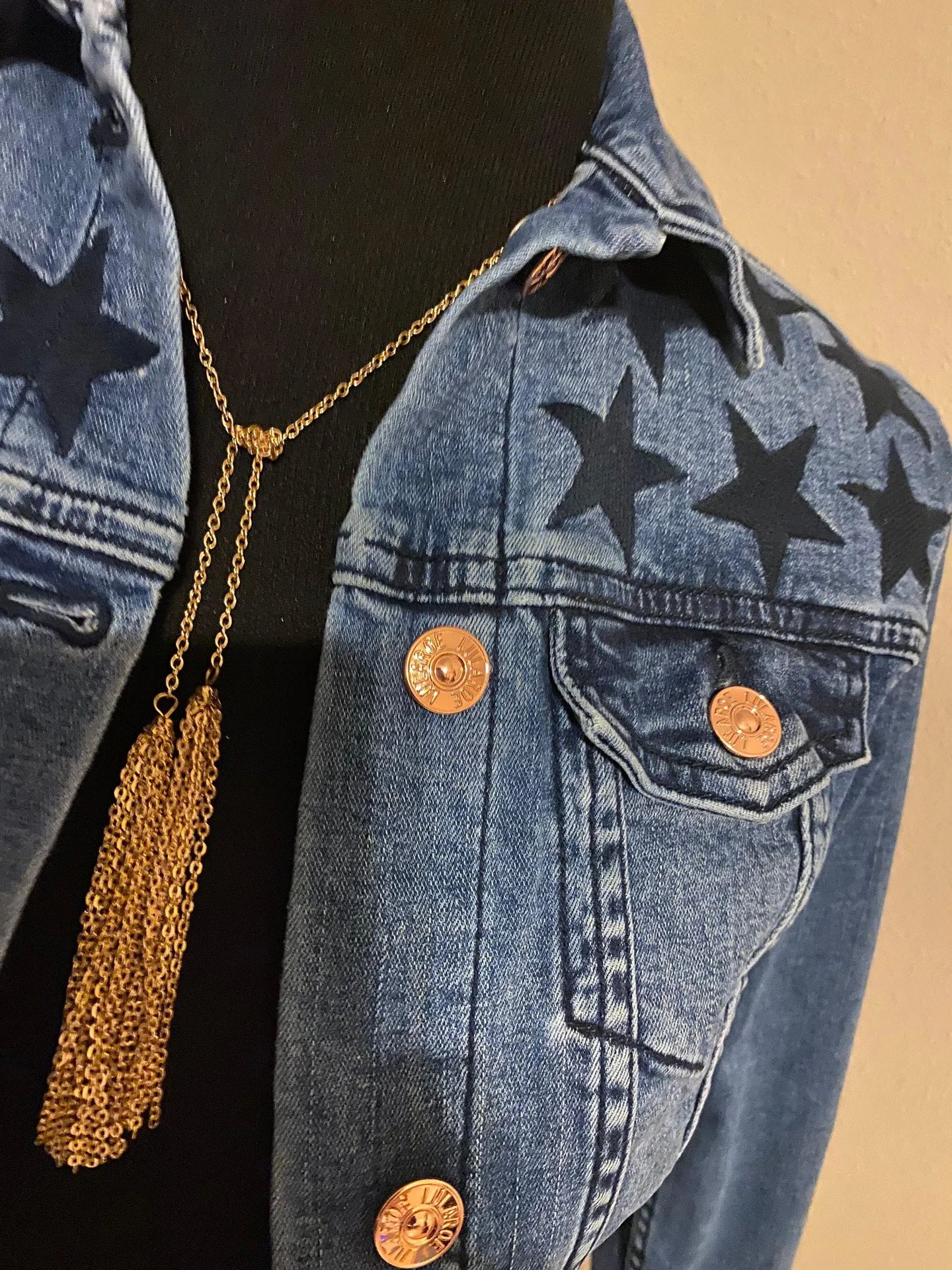 LuLaRoe Denim Blue Stars Jacket XXS - Image 3