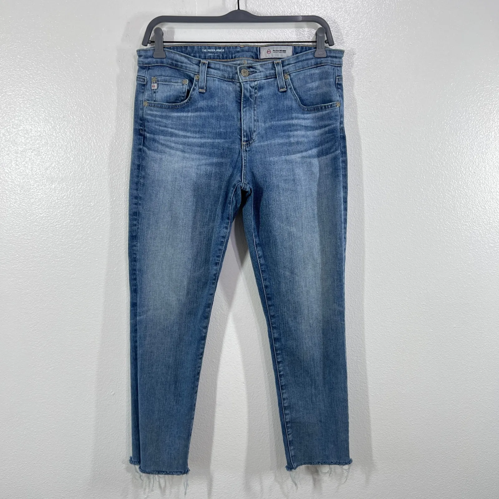 AG Adriano Goldschmied Prima Ankle Jeans Womens 31R Slim Straight Raw Hem ‎ Blue - Image 2