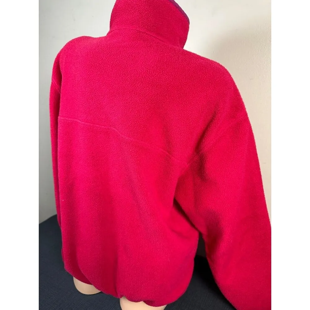 Vintage LL Bean Womens Fleece Jacket Pink Full Zip Mock Neck Long Sleeve Logo - Image 7