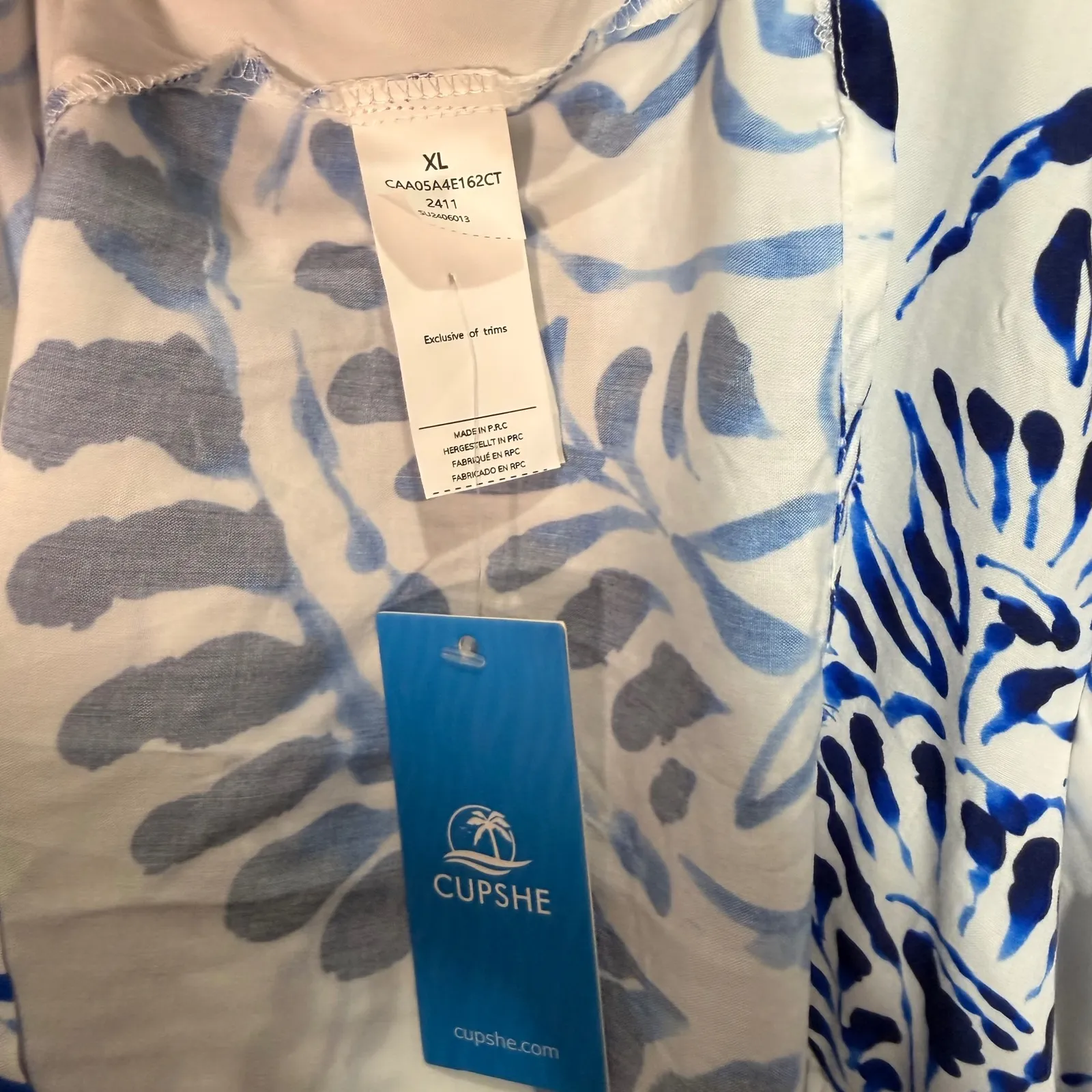 Cupshe Blue White Paisley Print V Neck Bell Sleeve Midi Dress XL Cover Up - Image 4