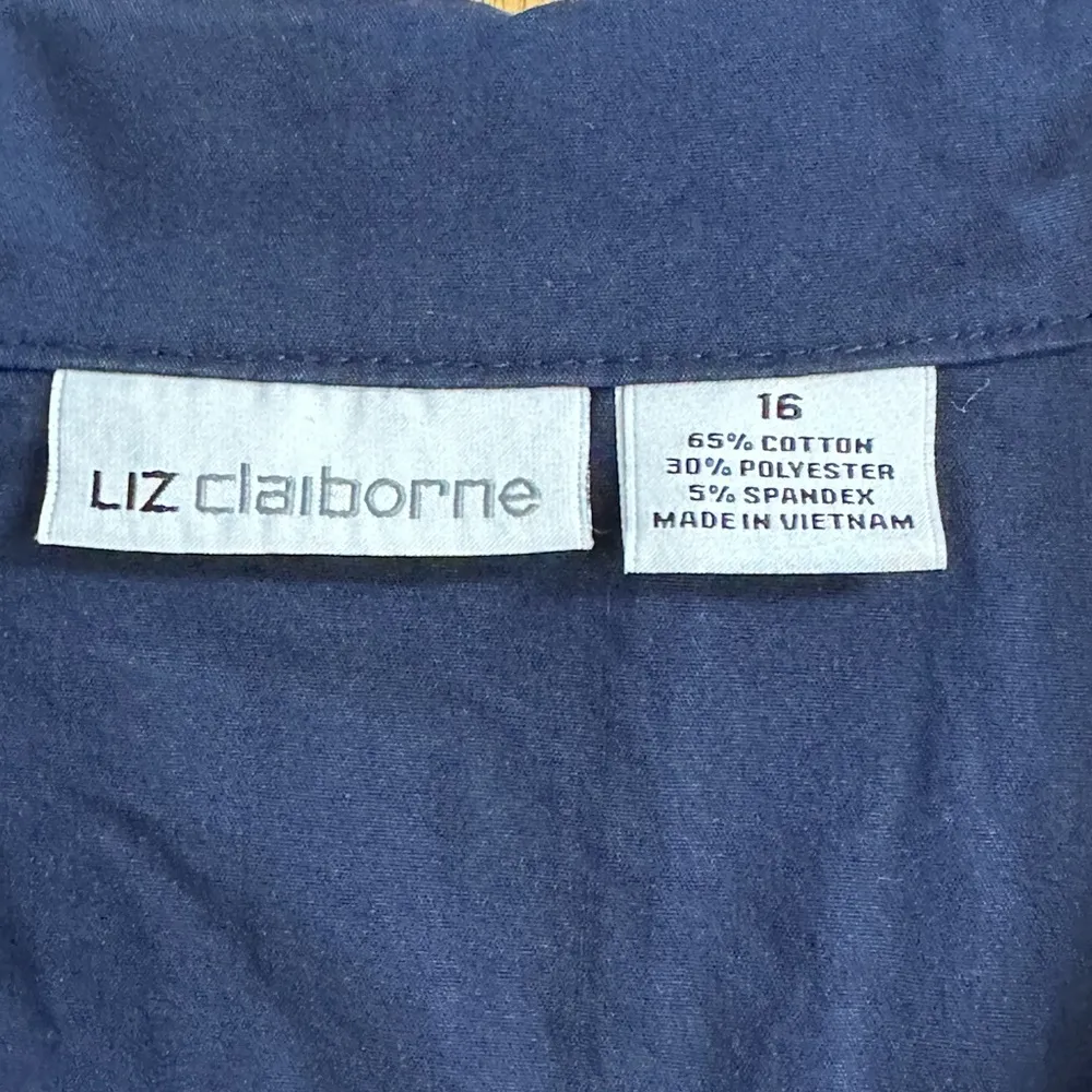 Liz Claiborne Navy Blue Pleated Shirt Dress, Sz 16 - Image 2