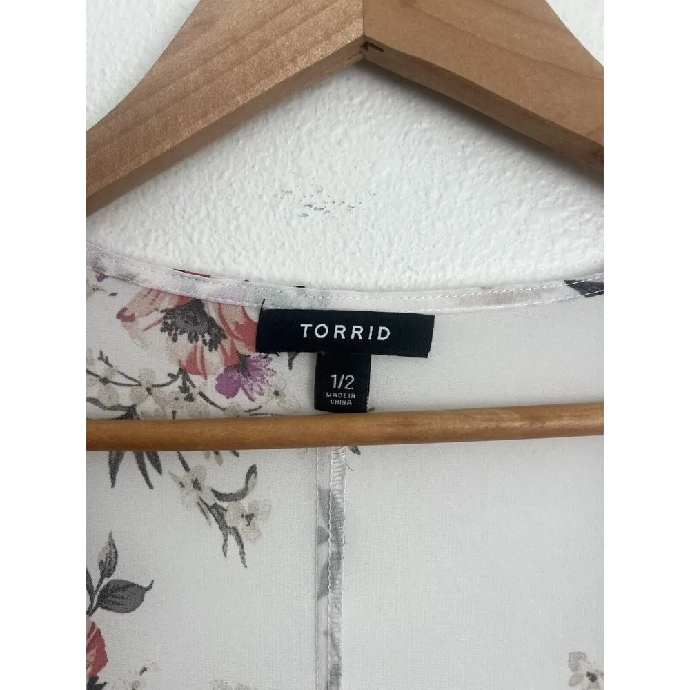 TORRID Floral Sheer Duster Flowy Kimono Open Front Bell Sleeves Cottage Flowy - Image 7