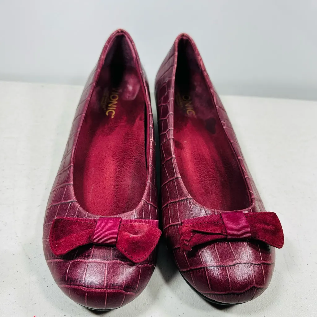 Vionic Lydia Ballet Wedge Women’s US 8,5 Slip On Comfort Shoes Croc Bow Maroon Red - Image 2