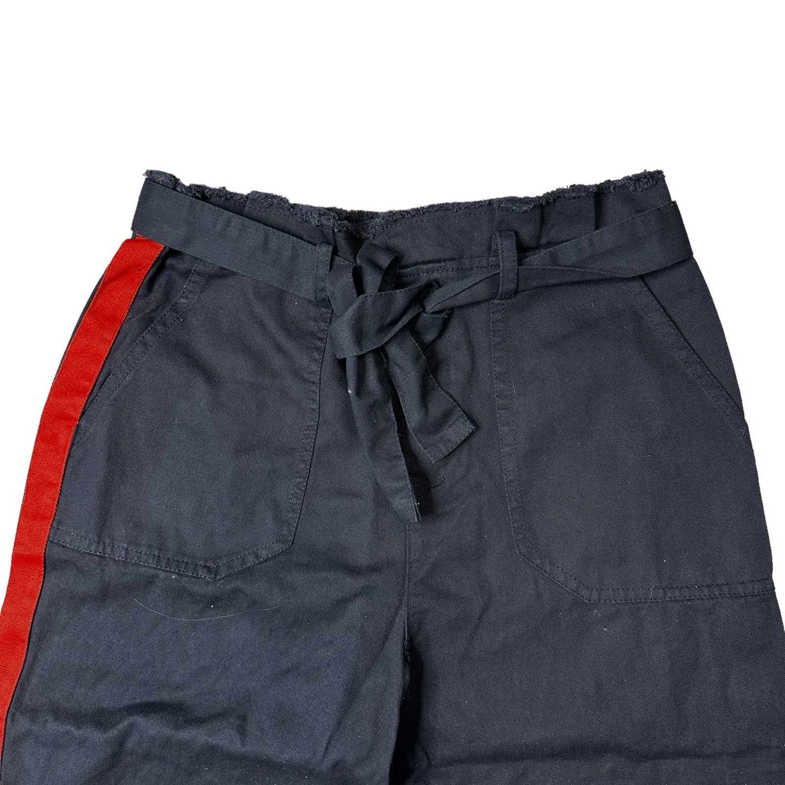 Sans Souci Paper Bag Side Stripe Black Pants Raw Hem Medium Skater Relaxed - Image 4