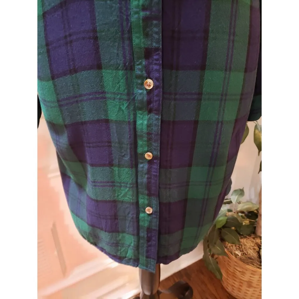 Old Navy Shirt Dress Womens S Green Plaid Casual Long Sleeve Collar Button Down - Image 10