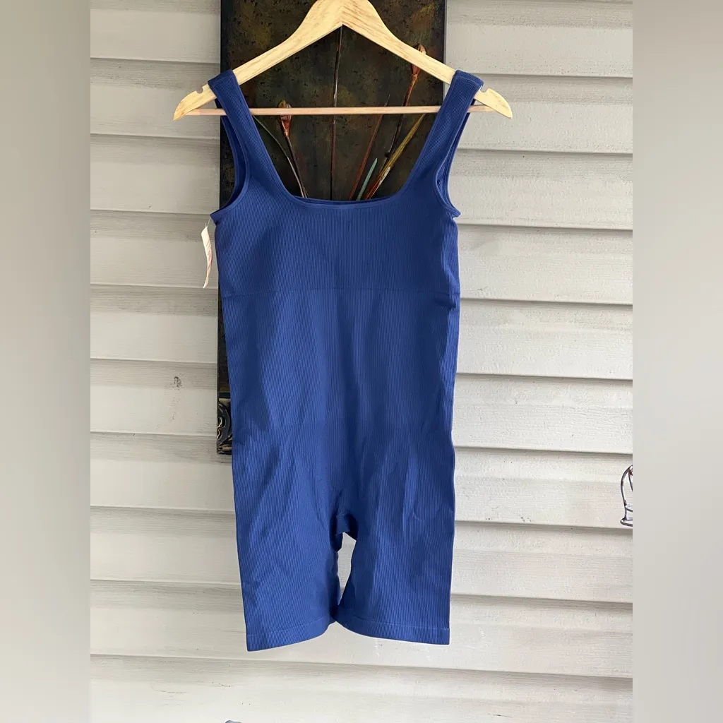 POPilush Shapewear Seamless Square Neck Smoothing Sport Romper Blue Size XL - Image 11