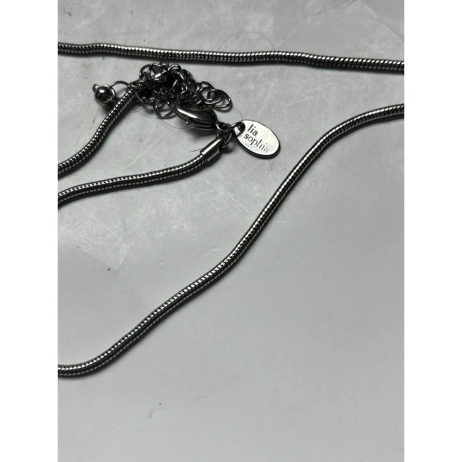 Lia Sophia Bayside Necklace Silver Blue Fiber Optic Stone Pendant Snake Chain - Image 4