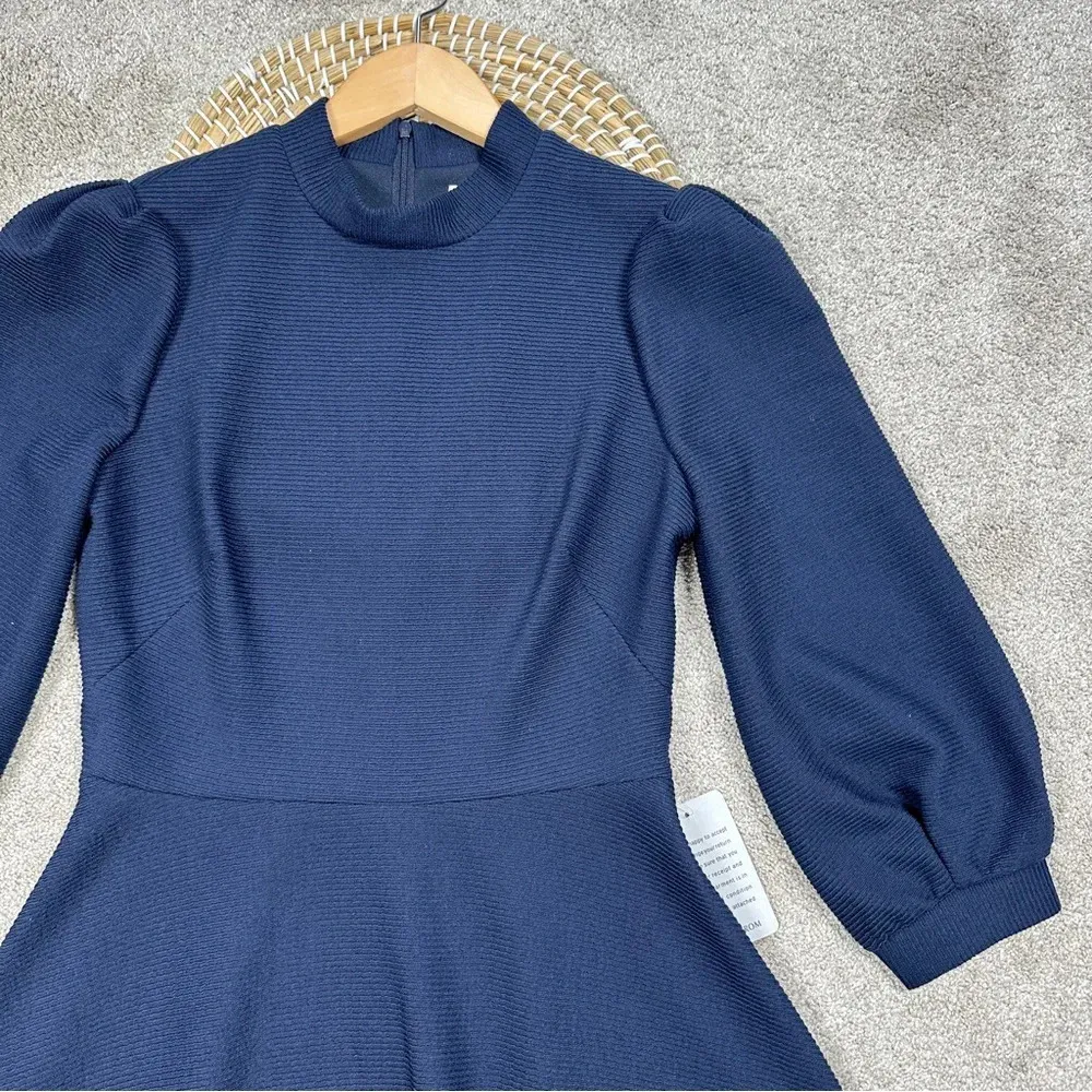Gal Meets Glam Maggie Dress Textured Knit Fit And Flare Dress Navy Size 6 - Image 6