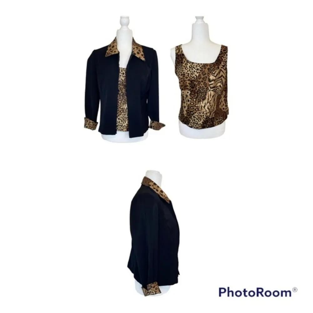 Vintage Jessica Howard leopard trim blazer & leopard top Size 12P - Image 3