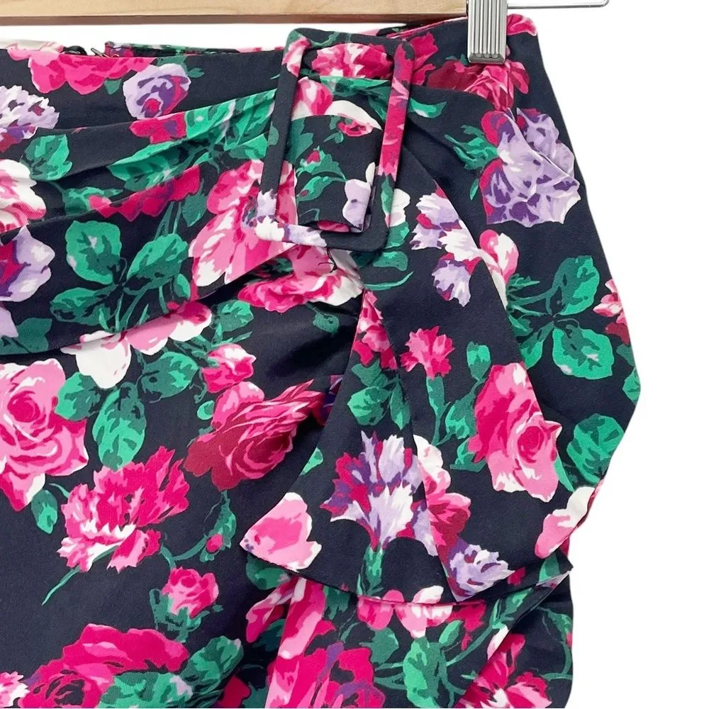 Ronny Kobo Lauryn Floral Print Draped Ruched Mini Skirt Size Small Black Pink - Image 10