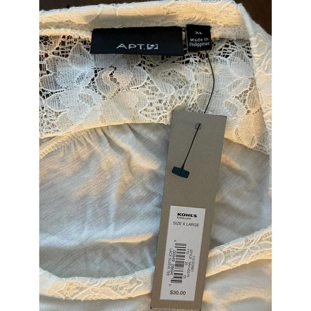 Apt 9 Women’s XL Off White Tshirt Lace Sleeves & Back Boho NEW - Image 4