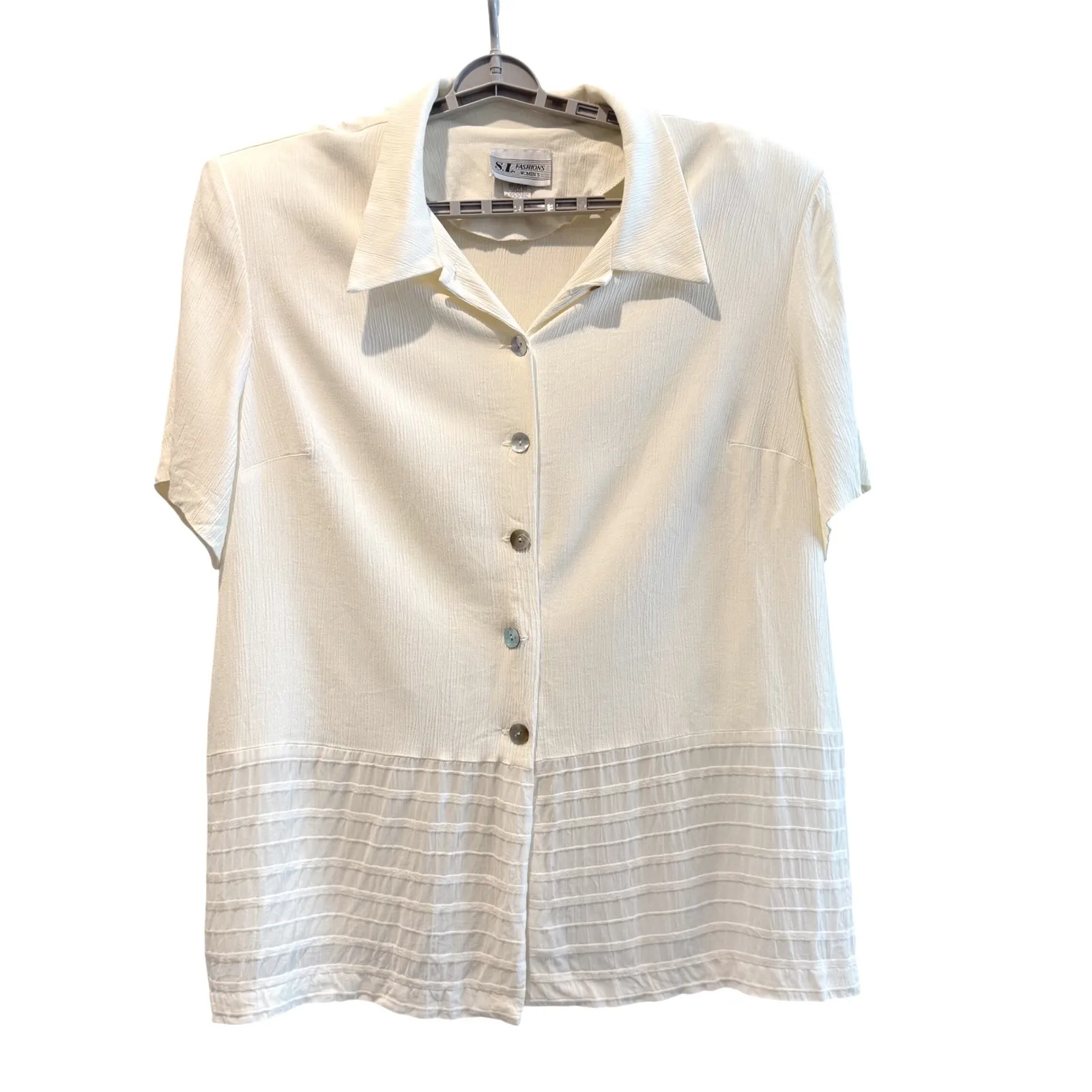 S.L. Fashions Women's 2 PC Set Skirt Suit Plus Size 34W Beige Button Front Tan - Image 2