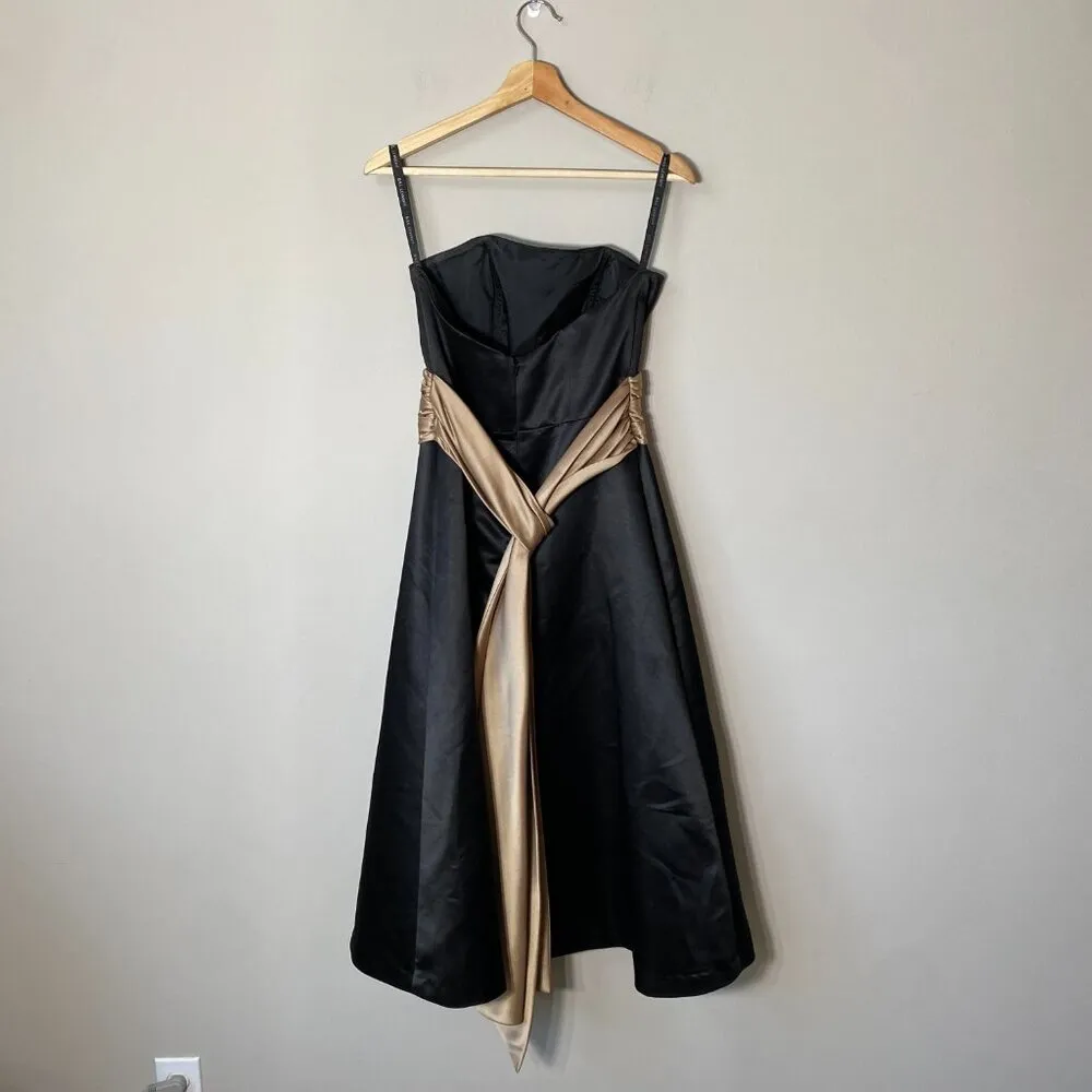 Bill Levkoff Women's Sz 6 Strapless Belted Sash Evening Formal Midi Dress Black - Image 3