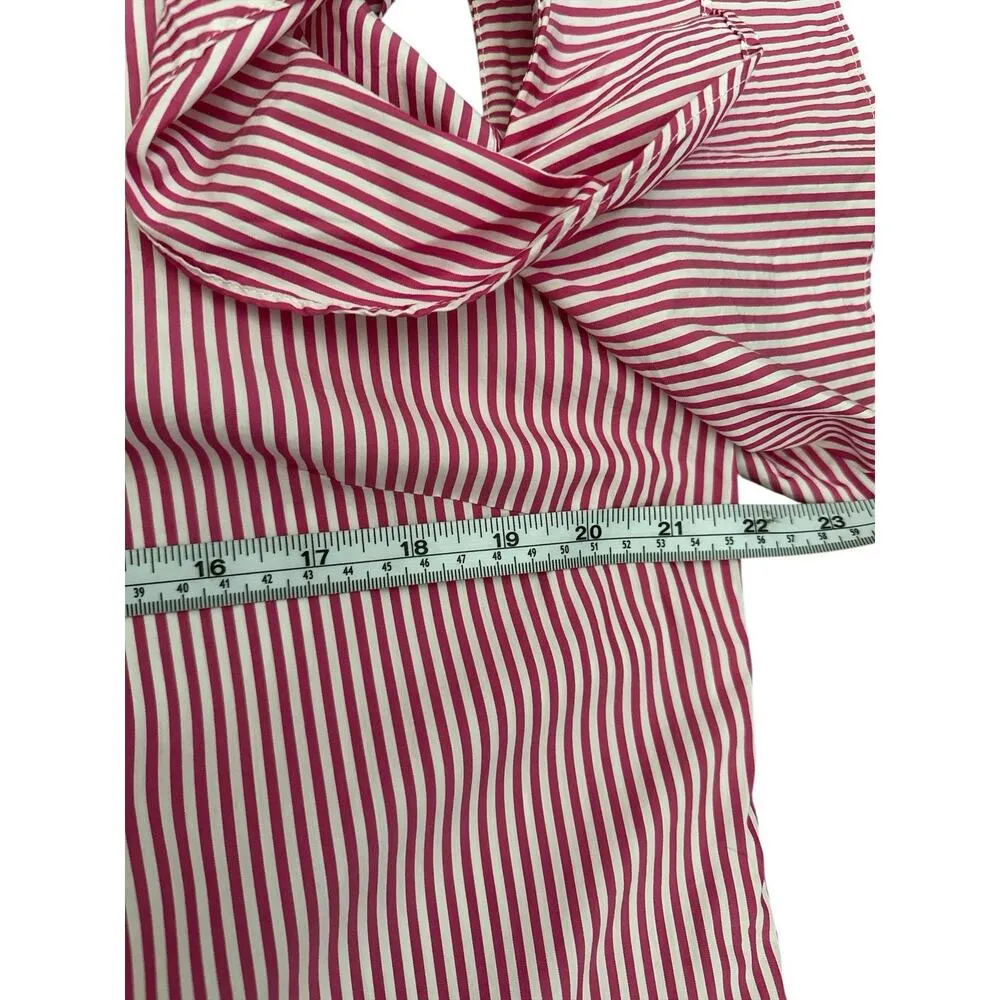 J. McLaughlin Cap Ruffle Cold Shoulder Crew Neck Dress XL Red White Striped Pink - Image 7